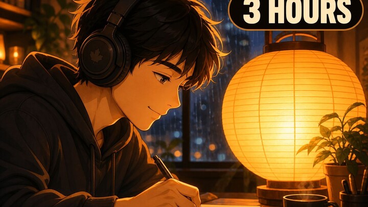 3 hours of soft rain lofi · study, read, stay a while