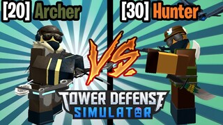 [20] Archer vs [30] Hunter BOTH SAME? | Tower Defense Simulator | ROBLOX
