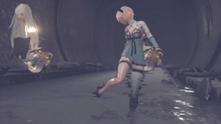 Miss 2B is shaking her legs, so cute.