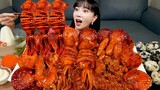 통 오징어 🦑 가리비 알찜 해물찜 먹방 & 레시피 Whole Squid Shrimp Scallop Roe Seafood Boil Recipe Mukbang ASMR Ssoyoung