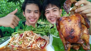 ตำแมงกระพรุน ไก่ย่างตัวใหญ่ๆ เนื้อนุ่มๆส้มตำแซ่บๆ