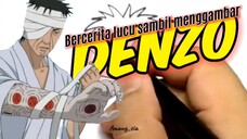 Menggambar sketsa Denzo sambil bercerita lucu.