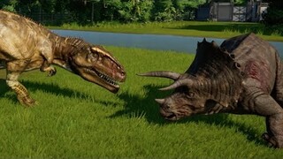Jurassic World Evolution - Triceratops & Giganotosaurus Breakout & Fight! (1080p 60FPS)