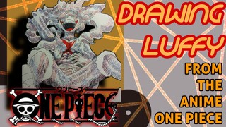 ONE PIECE | drawing luffy on 5th gear form using black, red, and blue ballpen, on sketch pad!!!