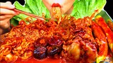 ASMR | SPICY MUSHROOMS, BONE MEAT AND SPICY SAUCE | Eating Sounds