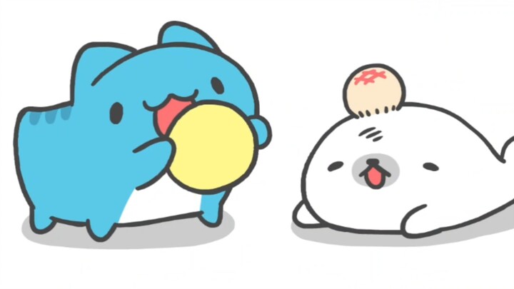 Playing ball with baby seals