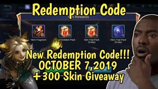 Redemption Code in Mobile Legends | October 7, 2019 + 300 Skin Giveaway