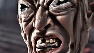 Painful human face grilling food