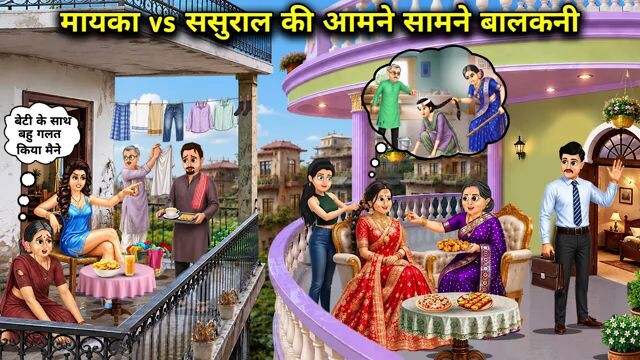 मायका vs ससुराल की आमने-सामने बालकनी | Comedy Cartoon Story