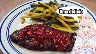 Pippa puts ketchup on steak