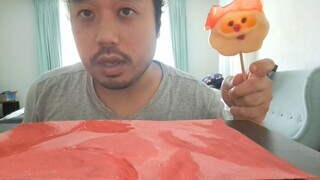 ASMR Eating Santa Lollipop & Painting Sunset With Sponge 🧽