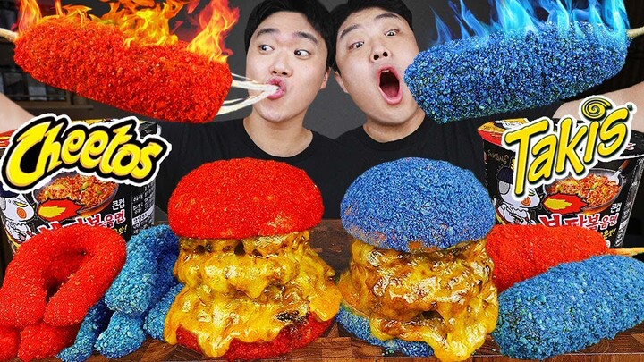 ASMR MUKBANG 직접 만든 치토스 햄버거 치즈스틱 불닭볶음면 핫도그 먹방 & 레시피 FIRE NOODLES AND CHEETOS BURGER EATING SOUND!