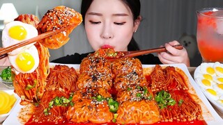 [Mukbang TV] - Mì cay cuộn bánh tráng & Nấm kim châm sốt gà cay| ASRM