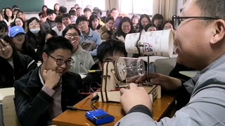 The physics teacher successfully recorded and played back a sound using a cup
