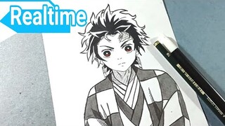 Cara menggambar tanjiro kamado [ realtime ] - kimetsu no yaiba | how to draw anime