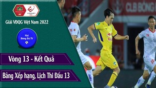 BẢNG XẾP HẠNG, KẾT QUẢ VÒNG 13 V.LEAGUE 2022, LỊCH THI ĐẤU NGÀY MAI