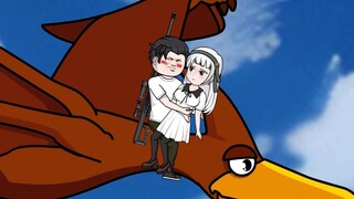 The silly bird fired a sniper rifle on his back, and little Karami was scared