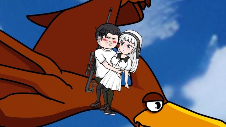 The silly bird fired a sniper rifle on his back, and little Karami was scared