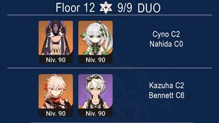 Spiral Abyss 3.4 DUO Cyno C2 & Nahida C0 / Kazuha C2 & Bennett C6 / Floor 12 Genshin Impact