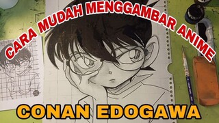 CARA mudah menggambar anime detektif Conan ,Conan edogawa