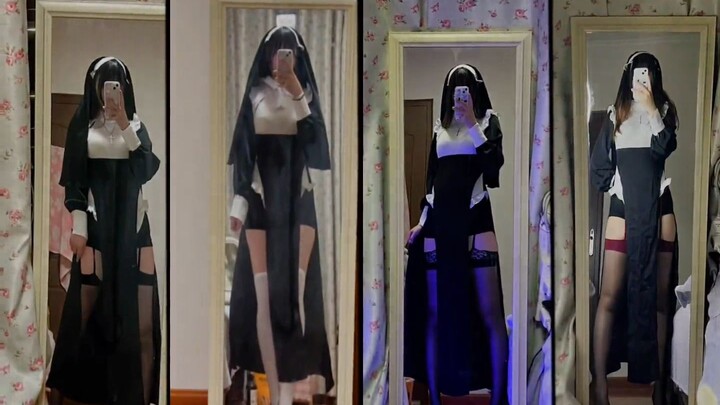Nun in black, white, and red—four-in-one. Do you like it?