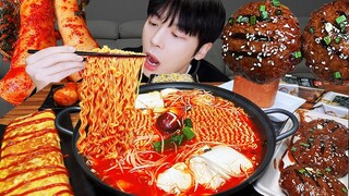 ASMR MUKBANG | 직접 만든 순두부 열라면 먹방 & 레시피 계란 통스팸, 버섯, 김치 | FIRE NOODLES EATING