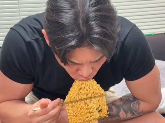 One packet of instant noodles per bite
