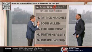 ESPN FIRST | Stephen's A-List: Russell Wilson deserves to be in the AFC Top 5 QB, Top 1 Mahomes