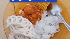 makan nasi udang saos pedas jagung krupuk