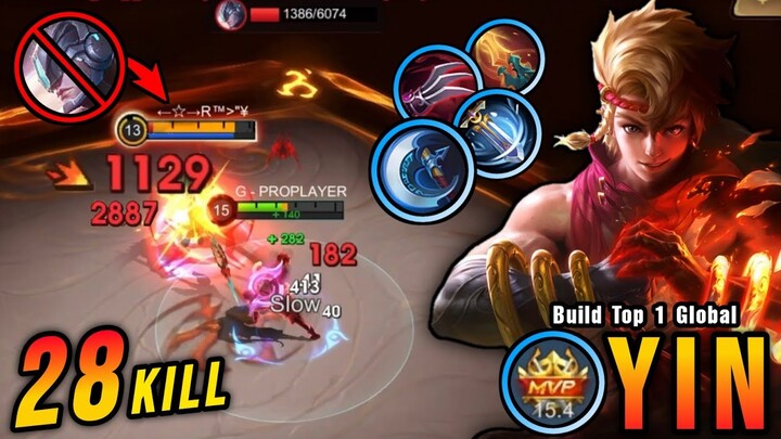 28 Kills!! Yin High Critical Damage (ONE HIT DELETE) - Build Top 1 Global Yin ~ MLBB