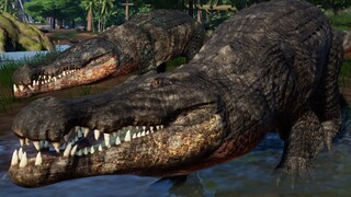 4 Deinosuchus vs 2 Suchomimus & 2 T-Rex - Jurassic World Evolution Mods (4K 60FPS)