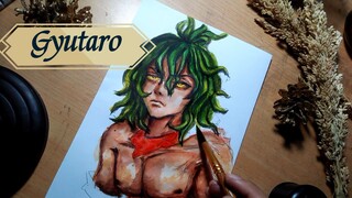 drawing and coloring ✍🏼🎨 gyutaro from demon slayer