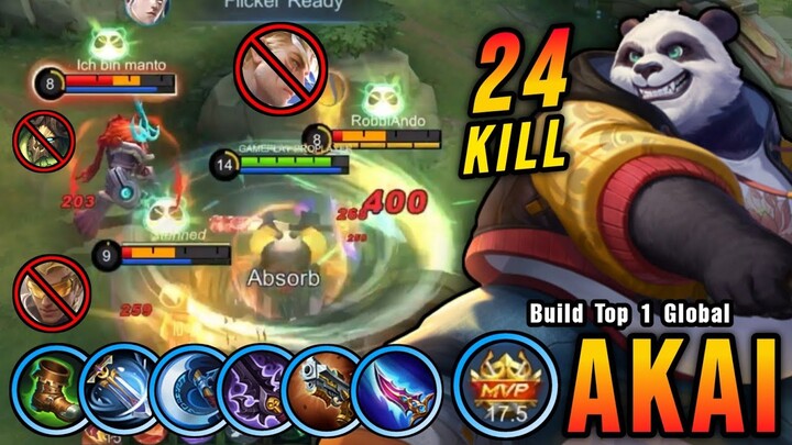 24 Kills!! MVP 17.5 Points Akai Damage Build 100% Unstoppable!! - Build Top 1 Global Akai ~ MLBB