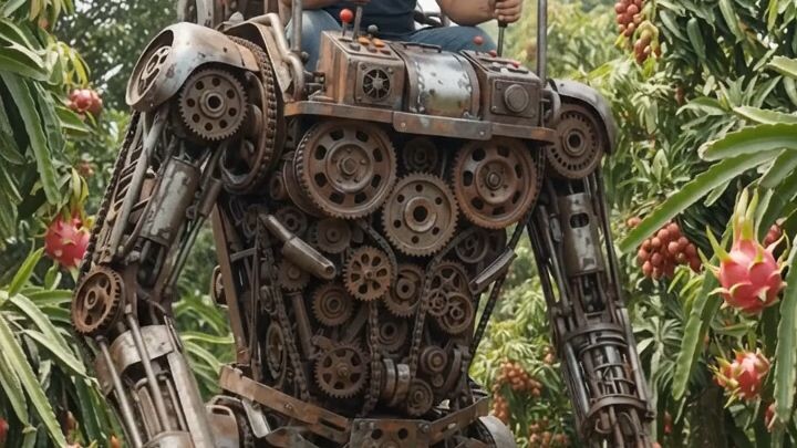 Check out this incredible steampunk coconut harvester, it's a true mechanical marvel! 🥥🤖 What an i
