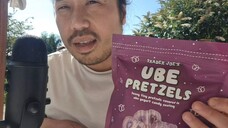 ASMR EATING SOUNDS - UBE PRETZELS + WATER SOUNDS