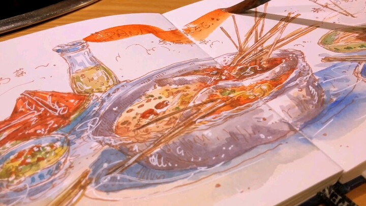 [Vẽ tay] Bản phác thảo nhà hàng lẩu trong "Thu thập mỗi ngày"