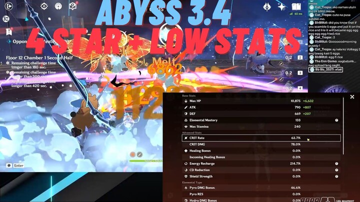 Abyss 3.4 Low stats 4 Star Weapon/Character Challenge