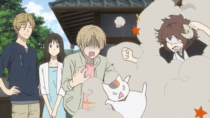 It's so cute when Natsume and the cat teacher stick their heads out together.