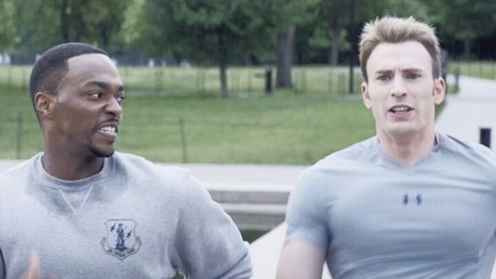 What do the heroes do when they are free? Captain America and Falcon compete in running. Falcon: I n