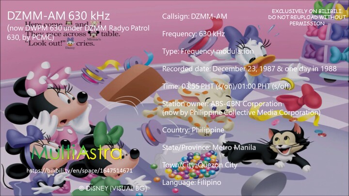 DZMM-AM 630 kHz - Sign-on & Sign-off (12/21/1987 & circa 1988)