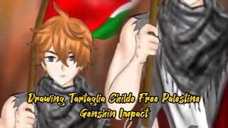 Drawing Tartaglia Childe Free Palestine Genshin Impact