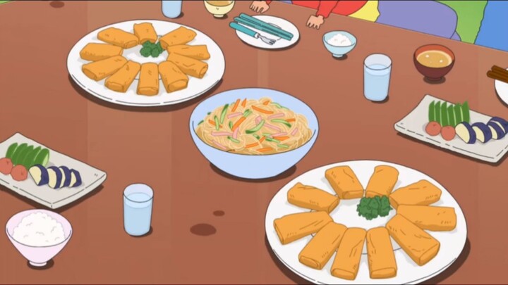 [Crayon Shin-chan Food Edition] Fried spring rolls, cold cucumber and carrot salad, shredded pork fo