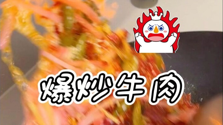 Pour the beef in!!! Stir-fry~~~~~!