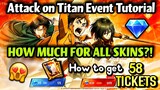 HOW MUCH for ATTACK ON TITAN SKINS!💎CHEAPEST COST TUTORIAL❗EVENT GUIDE, PHASE 1 & 2❗