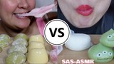 sas asmr vs pink asmr | pink asmr attempts to copy sas asmr eating mochi