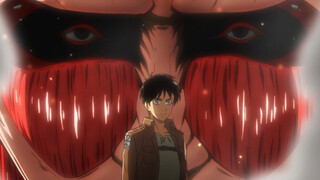 The Colossal Titan breaks through Wall Rose with one kick! Eren rushes forward with his sword in han