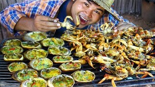 Grilled Crispy Craps Recipe with Chili Sauce n Lemon - Cook red crabs BBQ eating delicious