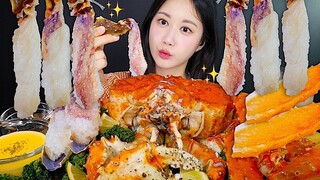 [ONHWA] 3.3 kg king crab + raw king crab chewing sound! 👀✨ King crab sashimi🧡