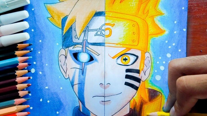 วิธีการวาด BORUTO X NARUTO Jougan x Kyubi Sage เพียงดินสอราคาถูก Menggambar boruto x naruto 🖊