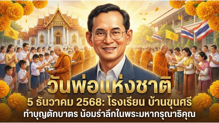 กิจกรรมวันพ่อแห่งชาติ ประจำปี 2568 ทำบุญตักบาตร น้อมรำลึกในพรหากรุณาธิคุณ โรงเรียนบ้านขุนศรี